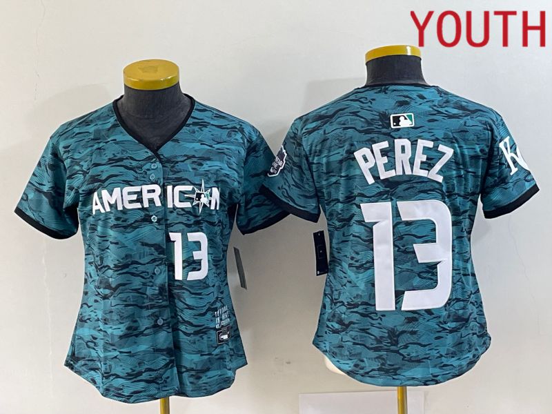 Youth Kansas City Royals #13 Perez American League Nike Green 2023 MLB All Star Jersey->women mlb jersey->Women Jersey